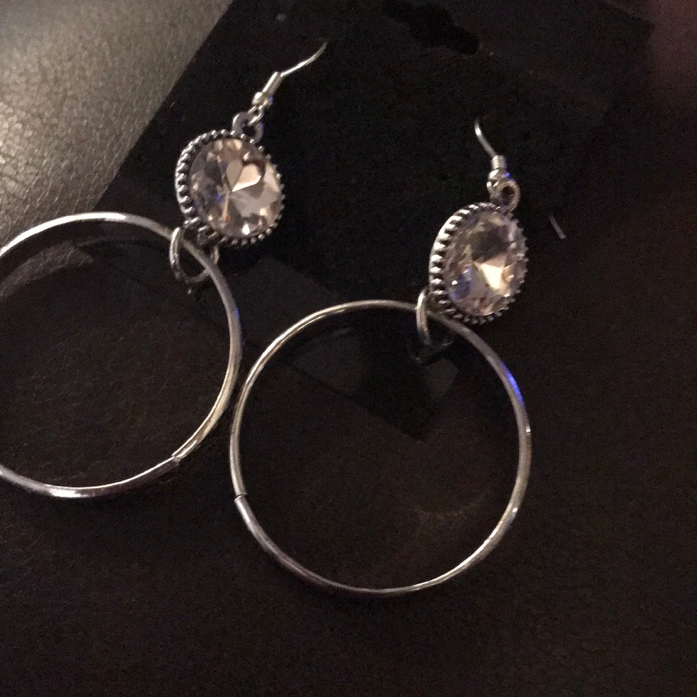 Silver - diamond fashion earrings - pieced earrings